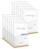 PORTA CARTEL METACRILATO CON BASE DE MADERA