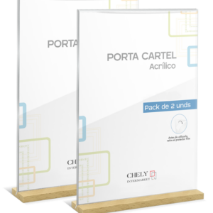 PORTA CARTEL METACRILATO CON BASE DE MADERA