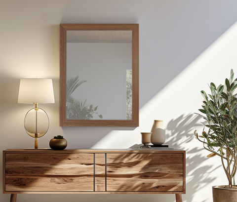espejo decorativo grande de madera para pasillos modernos