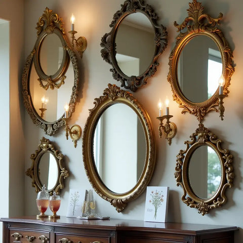 decorar paredes con espejos pequeños antiguo vintage